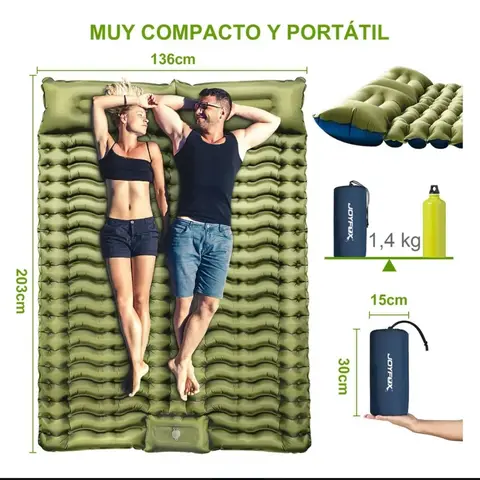Colchoneta Inflable Camping Doble 203x136cm Ultraligera 1.4kg