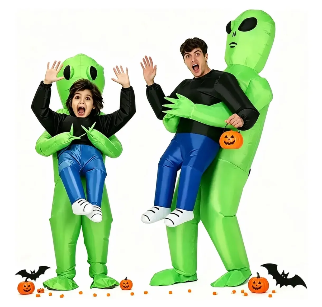 Disfraz Inflable Alien Verde Cargando Persona Halloween