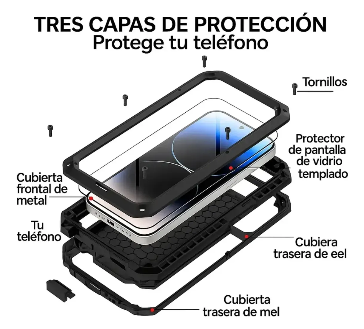 Funda Protectora 3 Capas Uso Rudo para Teléfono Negro
