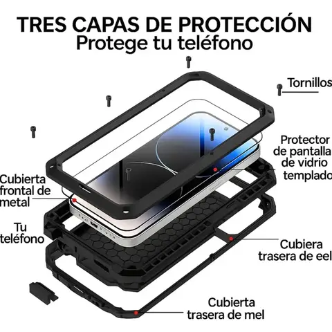 Funda Protectora 3 Capas Uso Rudo para Teléfono Negro