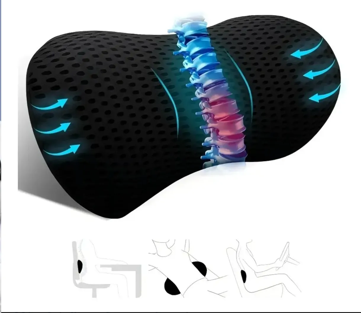 Almohada Ortopédica Ergonómica con Soporte Lumbar Negro