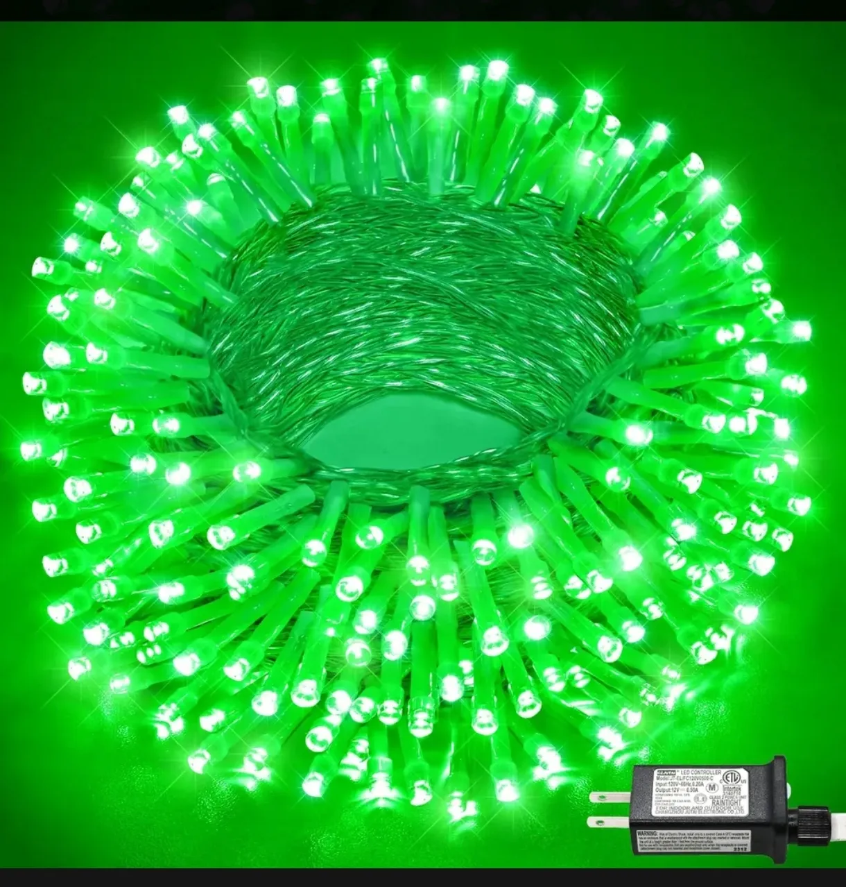 Serie de Luces LED Verdes Navideñas con Cable Verde