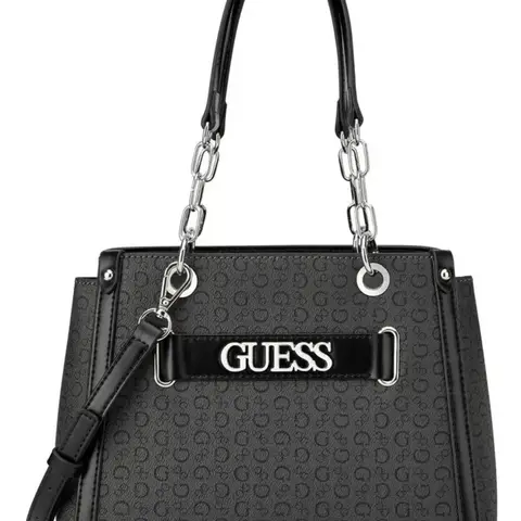 Bolsa de mano Guess negra con logo y cadena plateada