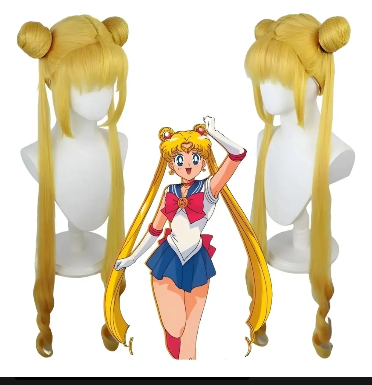 Peluca rubia estilo Sailor Moon con chongos y coletas largas