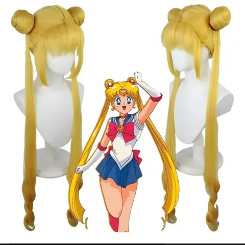 Peluca rubia estilo Sailor Moon con chongos y coletas largas