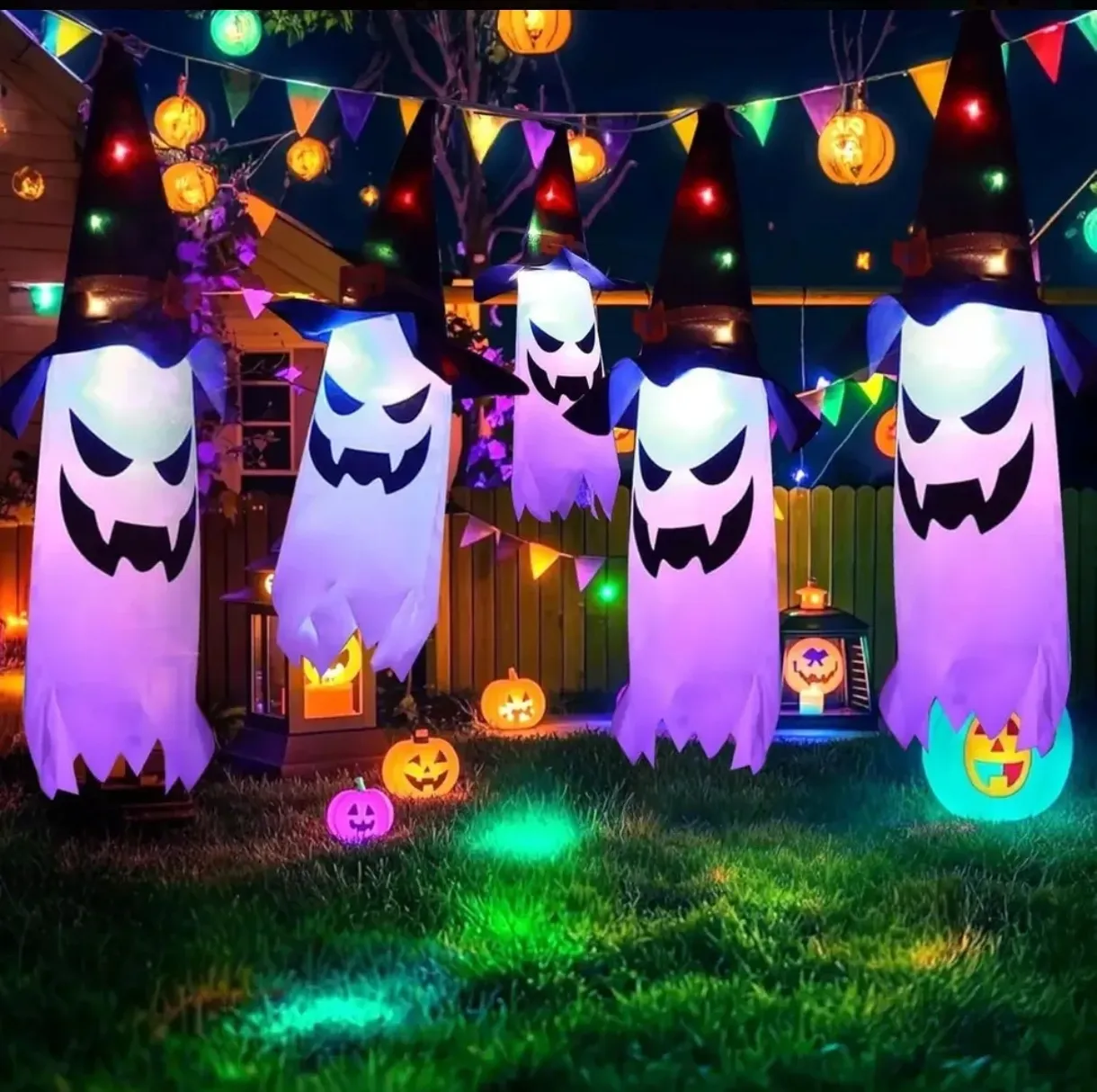 Fantasmas inflables iluminados decoración Halloween exterior