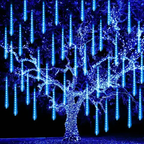Luces LED Lluvia Cascada Azul para Árbol Decoración Exterior