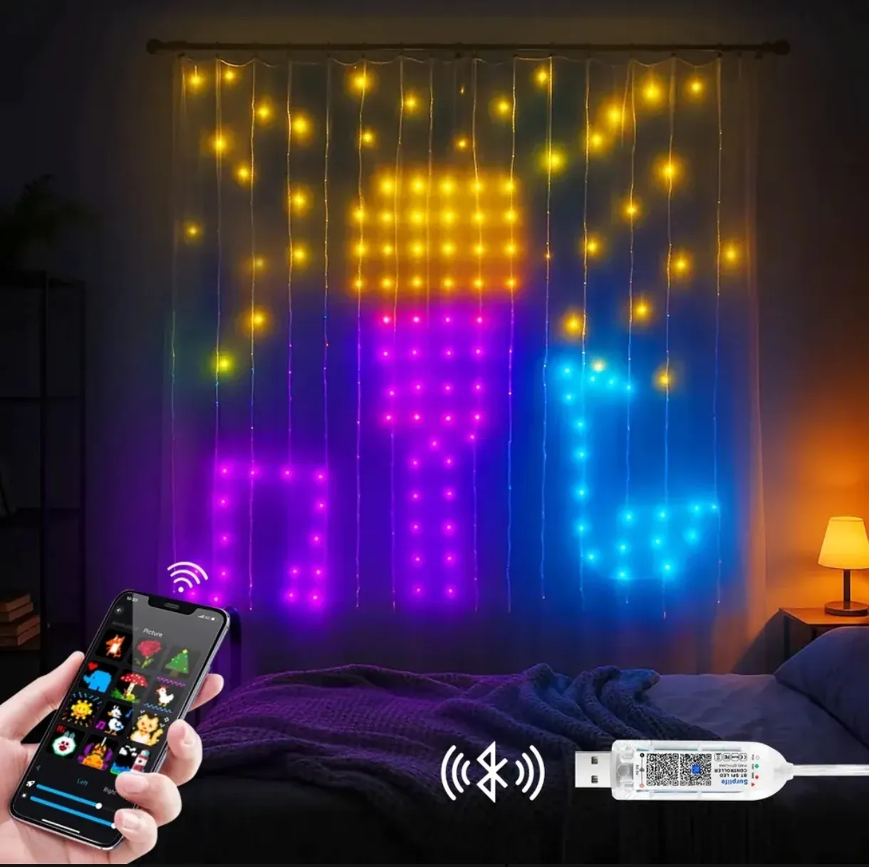 Cortina de Luces LED RGB Inteligente con Control Bluetooth