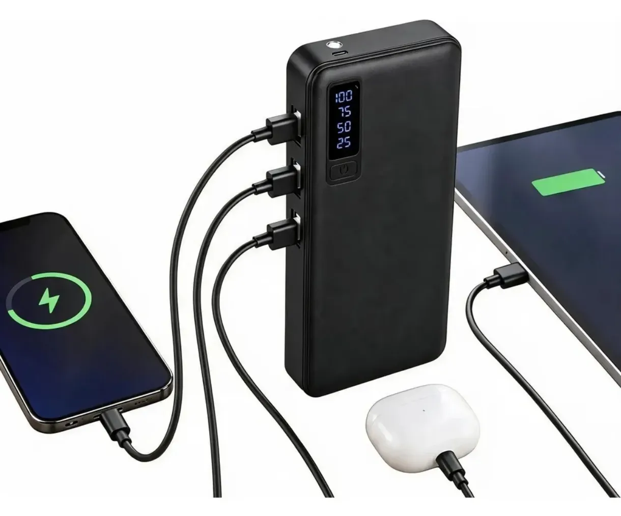 Batería Externa Power Bank con Pantalla LED y Múltiples Puertos