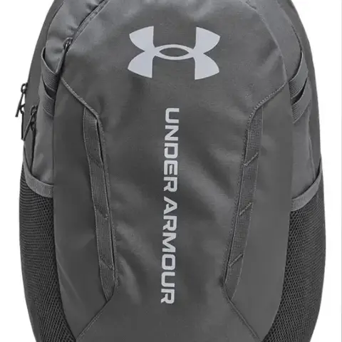 Mochila Under Armour Hustle Sport gris con logo blanco