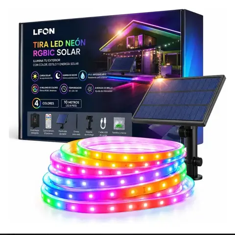 Tira LED Neón RGBIC Solar LFON 10 Metros con Panel Solar