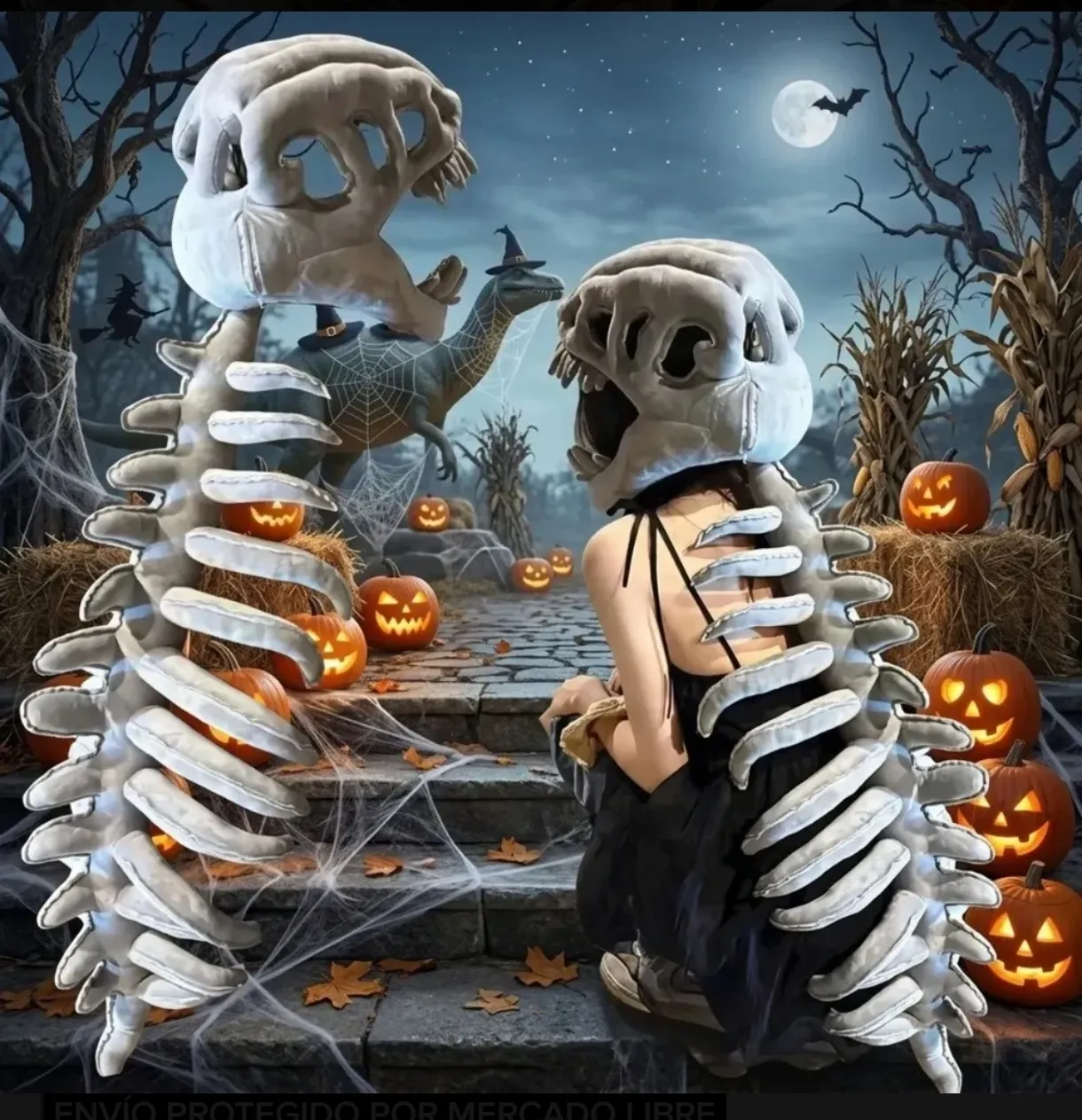 Esqueletos Decorativos de Halloween con Calabazas Iluminadas