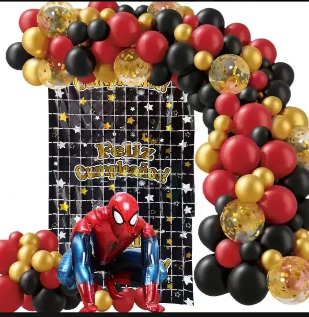 Arco de Globos Spiderman con Panel de Cumpleaños