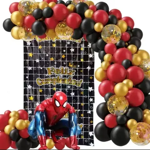 Arco de Globos Spiderman con Panel de Cumpleaños