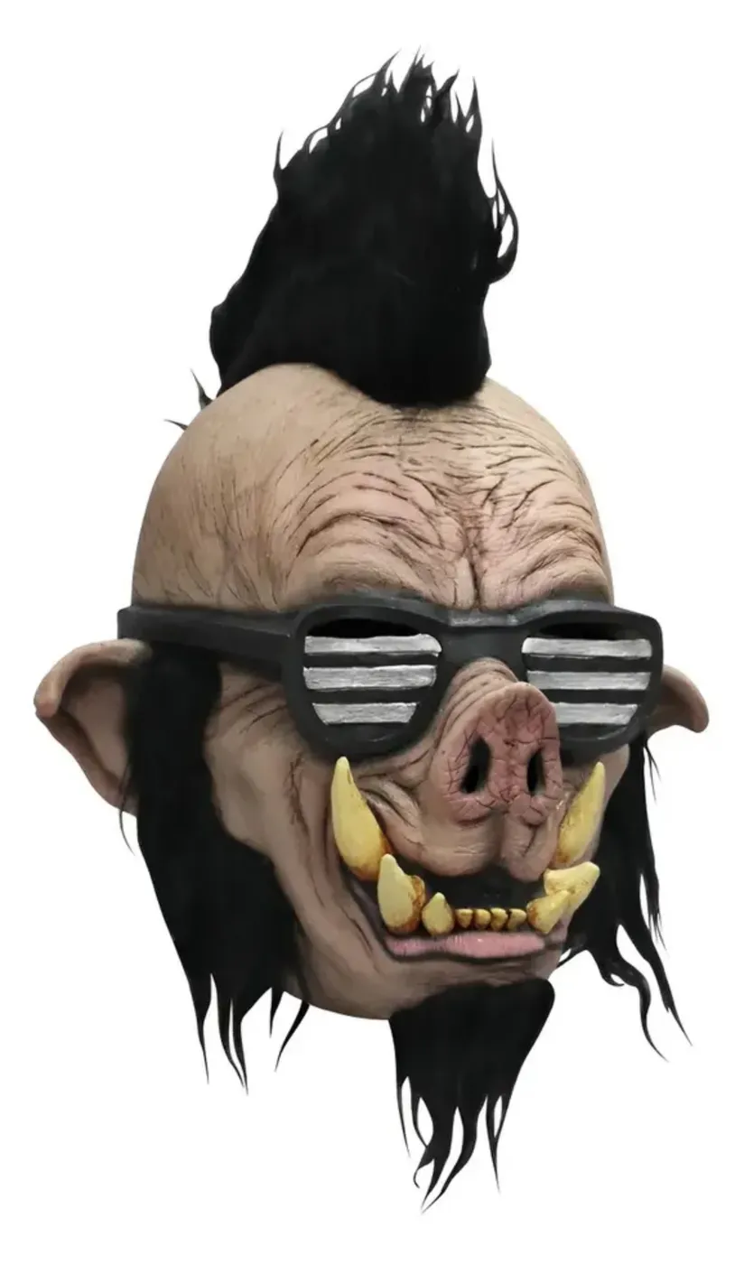 Máscara de látex criatura de terror con cabello y lentes
