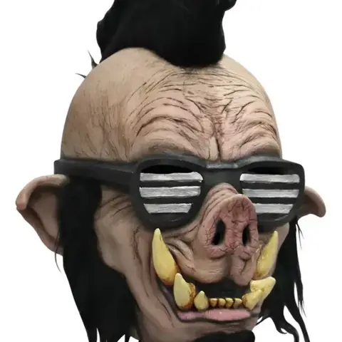 Máscara de látex criatura de terror con cabello y lentes