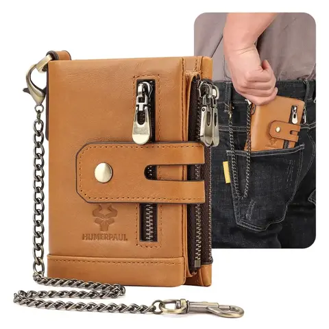 Cartera Billetera de Piel HUMERPAUL con Cadena de Seguridad