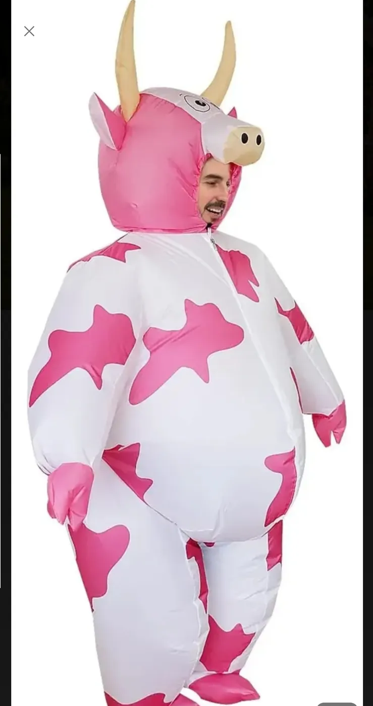 Disfraz Inflable de Vaca Rosa y Blanca para Adulto