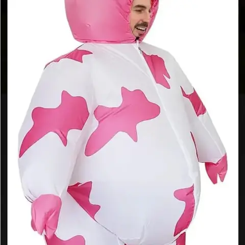 Disfraz Inflable de Vaca Rosa y Blanca para Adulto