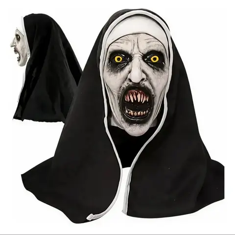 Máscara de Terror Monja Tenebrosa con Velo Negro para Halloween