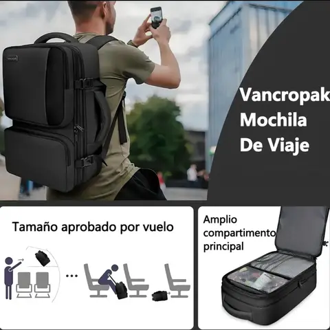 Mochila de Viaje Vancropak Aprobada para Vuelo con Compartimentos