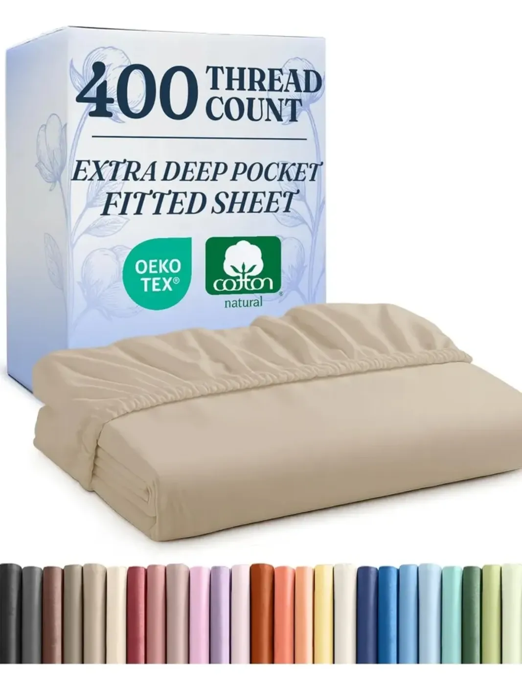 Sábana Ajustable 400 Hilos Algodón Natural Certificado Beige