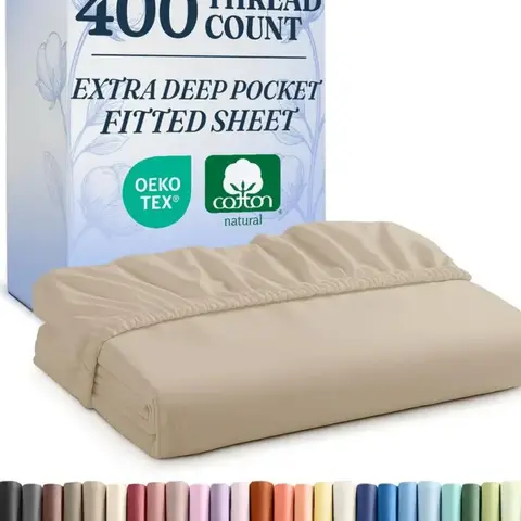 Sábana Ajustable 400 Hilos Algodón Natural Certificado Beige