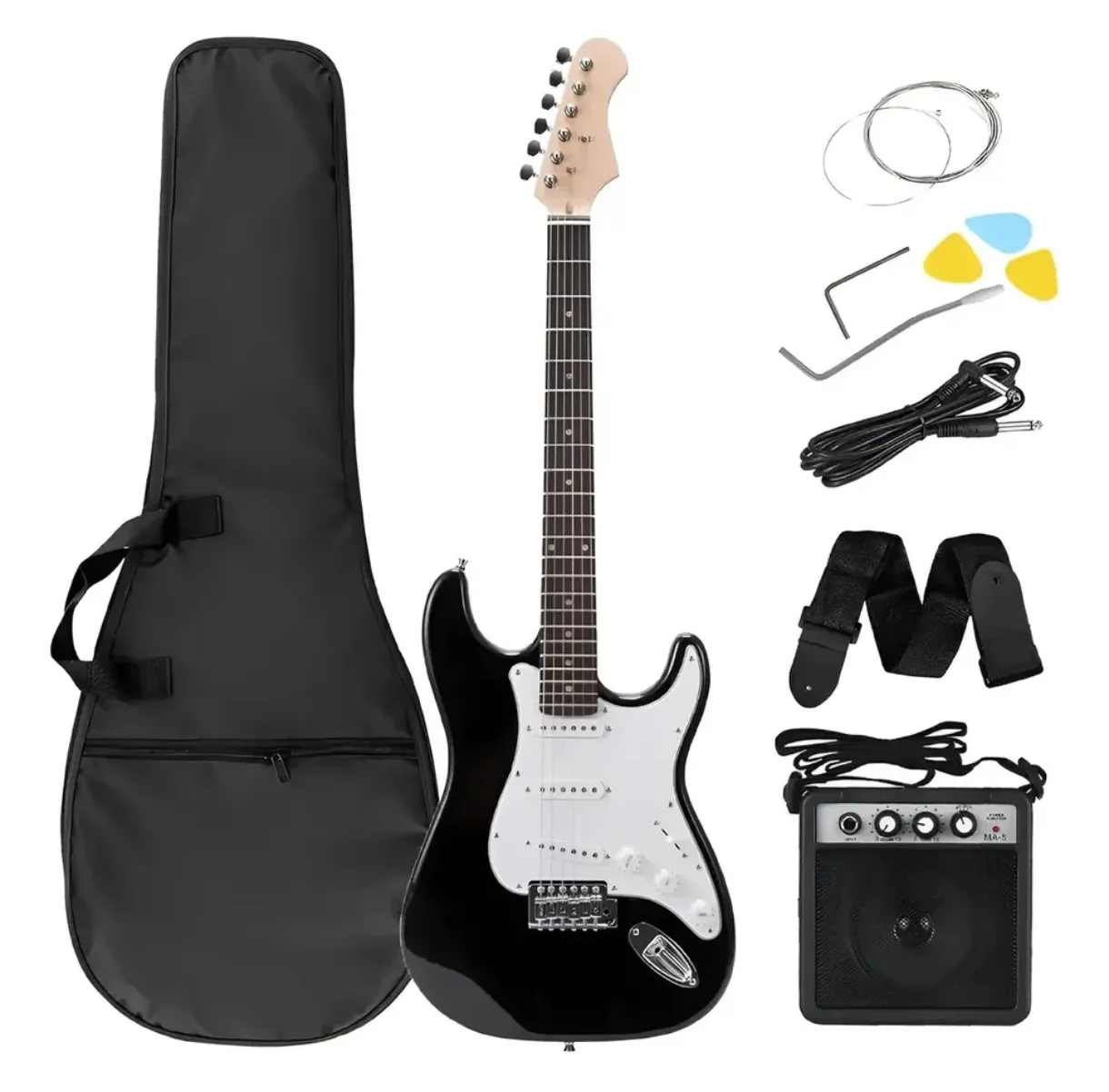 Kit Guitarra Eléctrica Negra Completo con Amplificador y Accesorios
