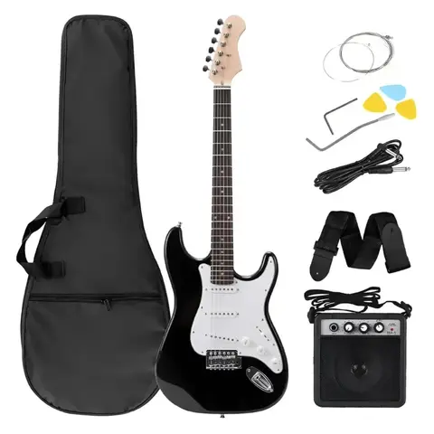 Kit Guitarra Eléctrica Negra Completo con Amplificador y Accesorios