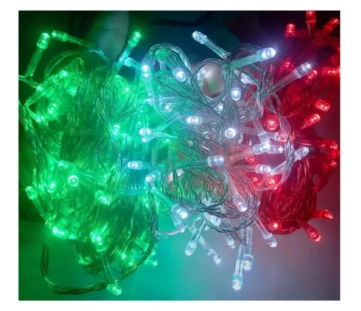 Serie de luces LED tricolor verde, blanco y rojo para decoración