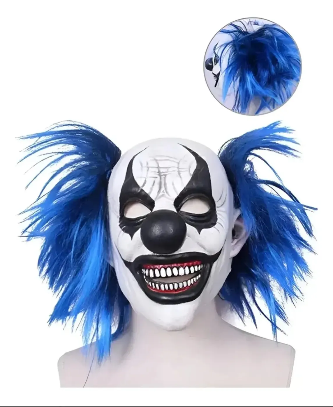 Máscara de Payaso Terrorífico con Peluca Azul para Disfraz