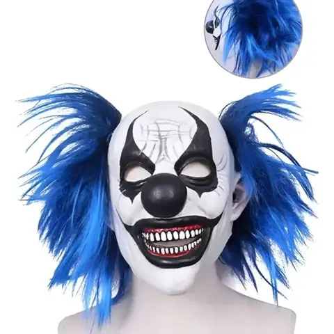 Máscara de Payaso Terrorífico con Peluca Azul para Disfraz