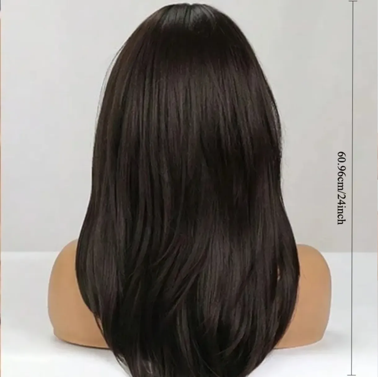 Peluca de cabello largo lacio color castaño oscuro 60cm aprox