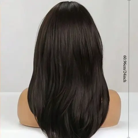 Peluca de cabello largo lacio color castaño oscuro 60cm aprox