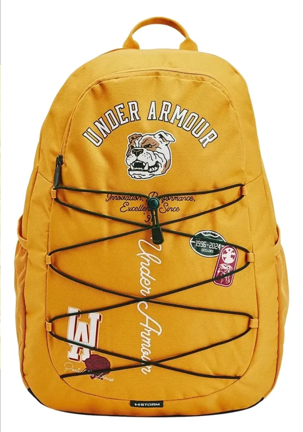 Mochila Under Armour Amarilla con Logo de Bulldog y Detalles