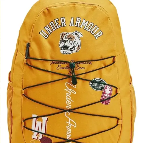 Mochila Under Armour Amarilla con Logo de Bulldog y Detalles