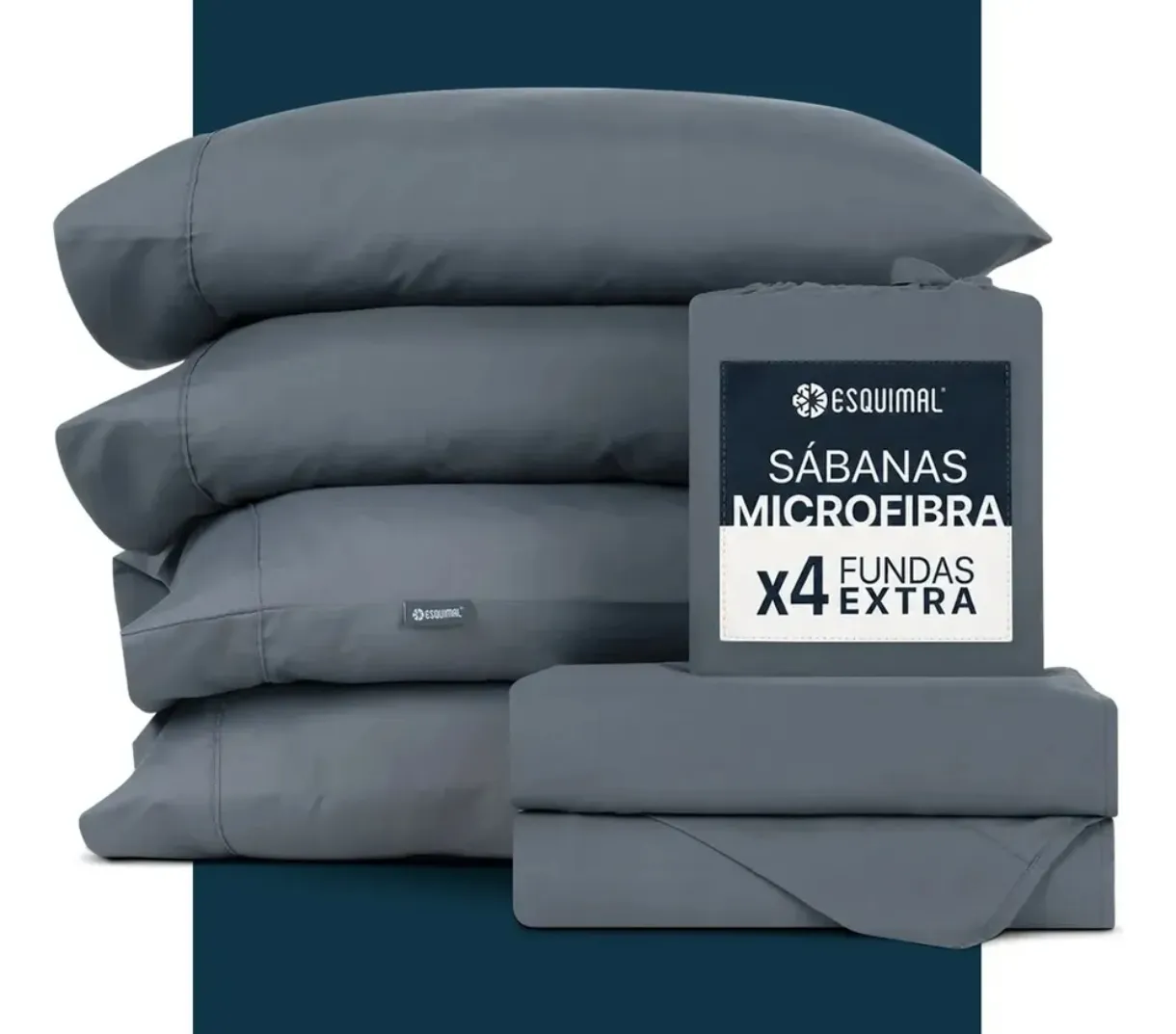 Juego de Sábanas Esquimal Microfibra 4 Piezas Color Gris