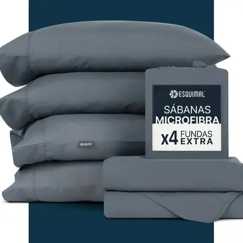 Juego de Sábanas Esquimal Microfibra 4 Piezas Color Gris