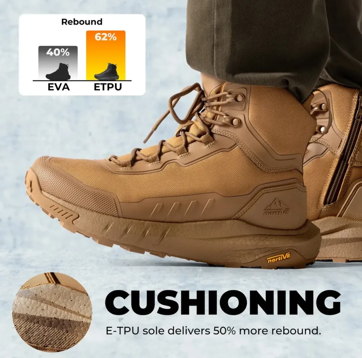 Botas Tácticas nortiv8 Color Coyote con Suela E-TPU