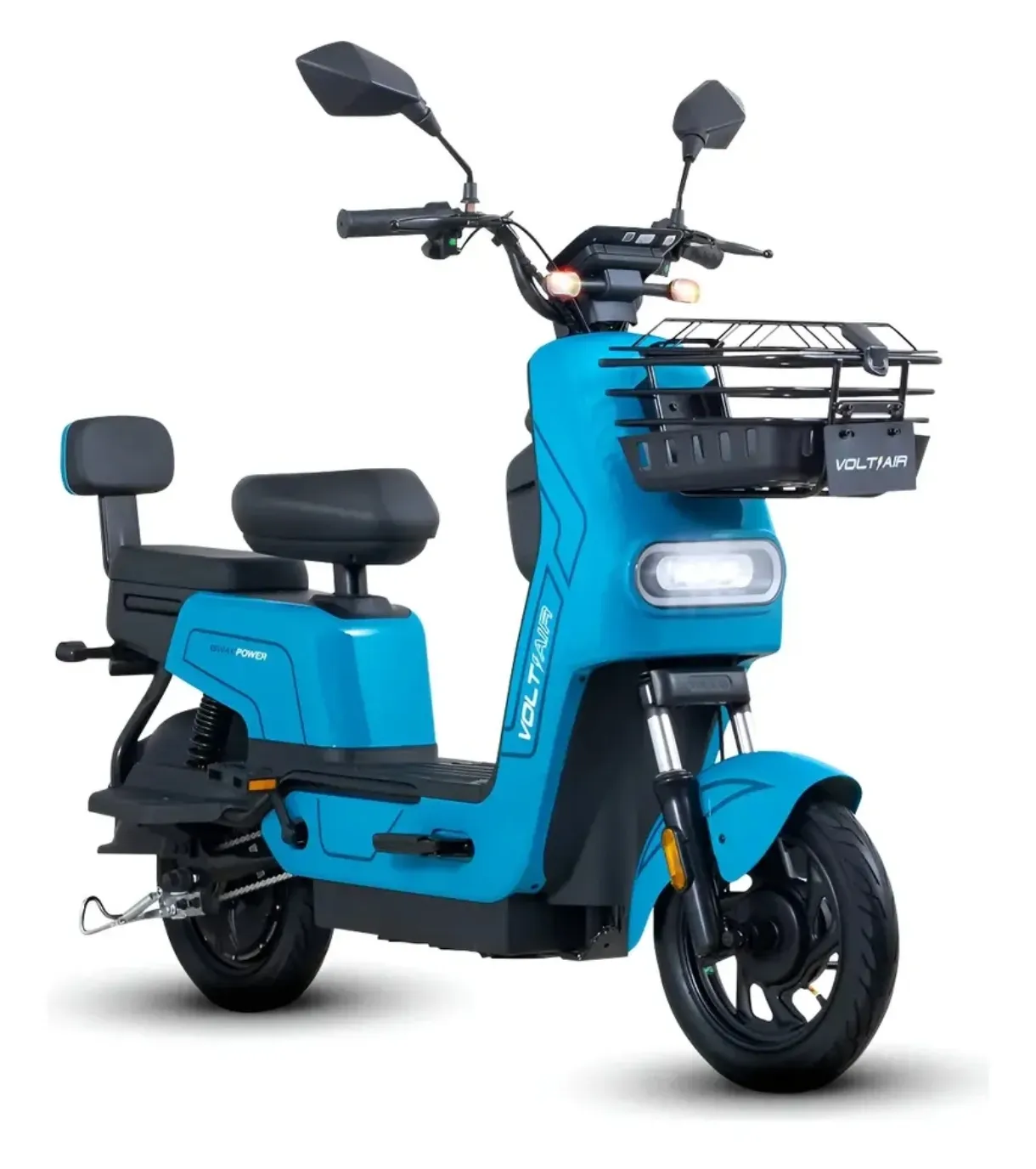 Moto Eléctrica Voltiaer con Parrilla de Carga Color Azul