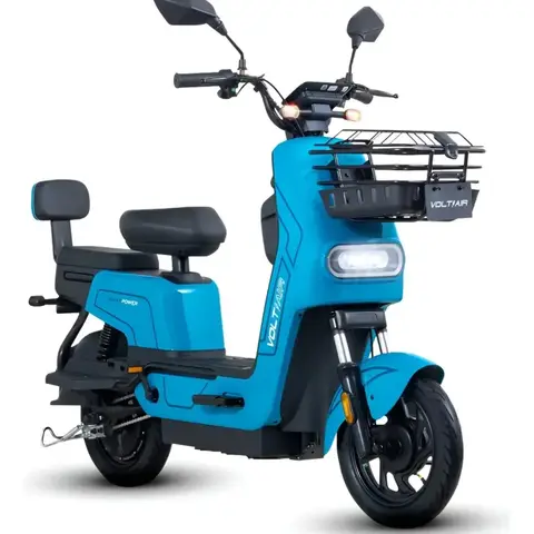 Moto Eléctrica Voltiaer con Parrilla de Carga Color Azul