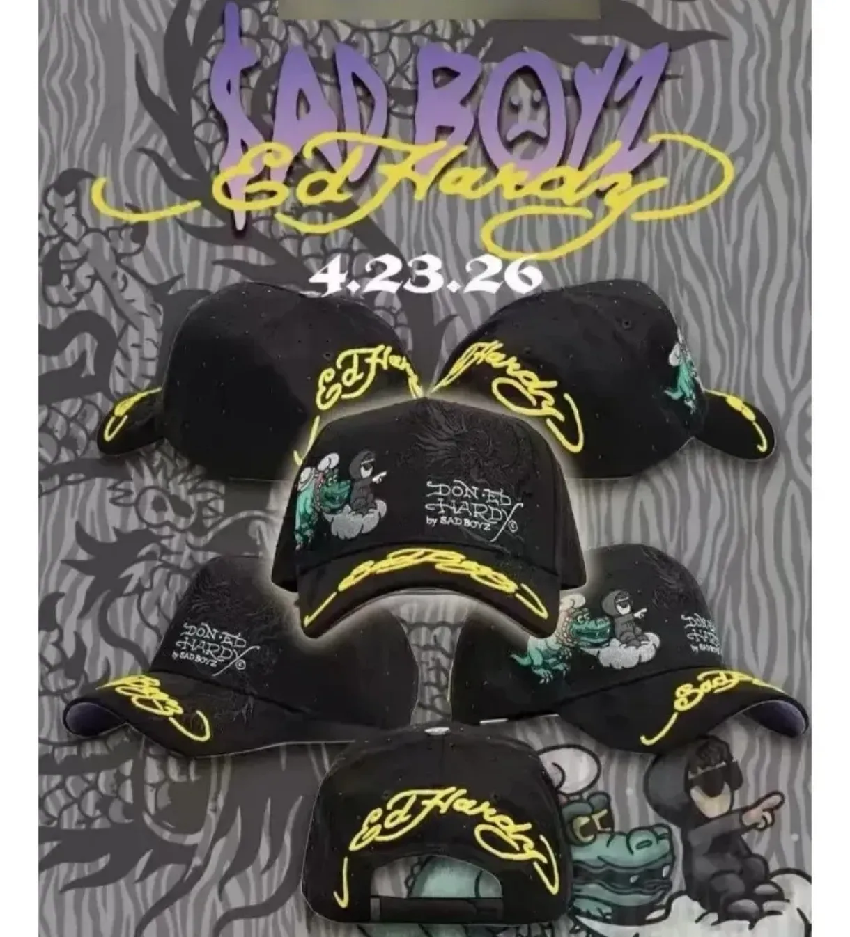 Gorras Ed Hardy x Sad Boyz Edición Limitada 4.23.26 Negras