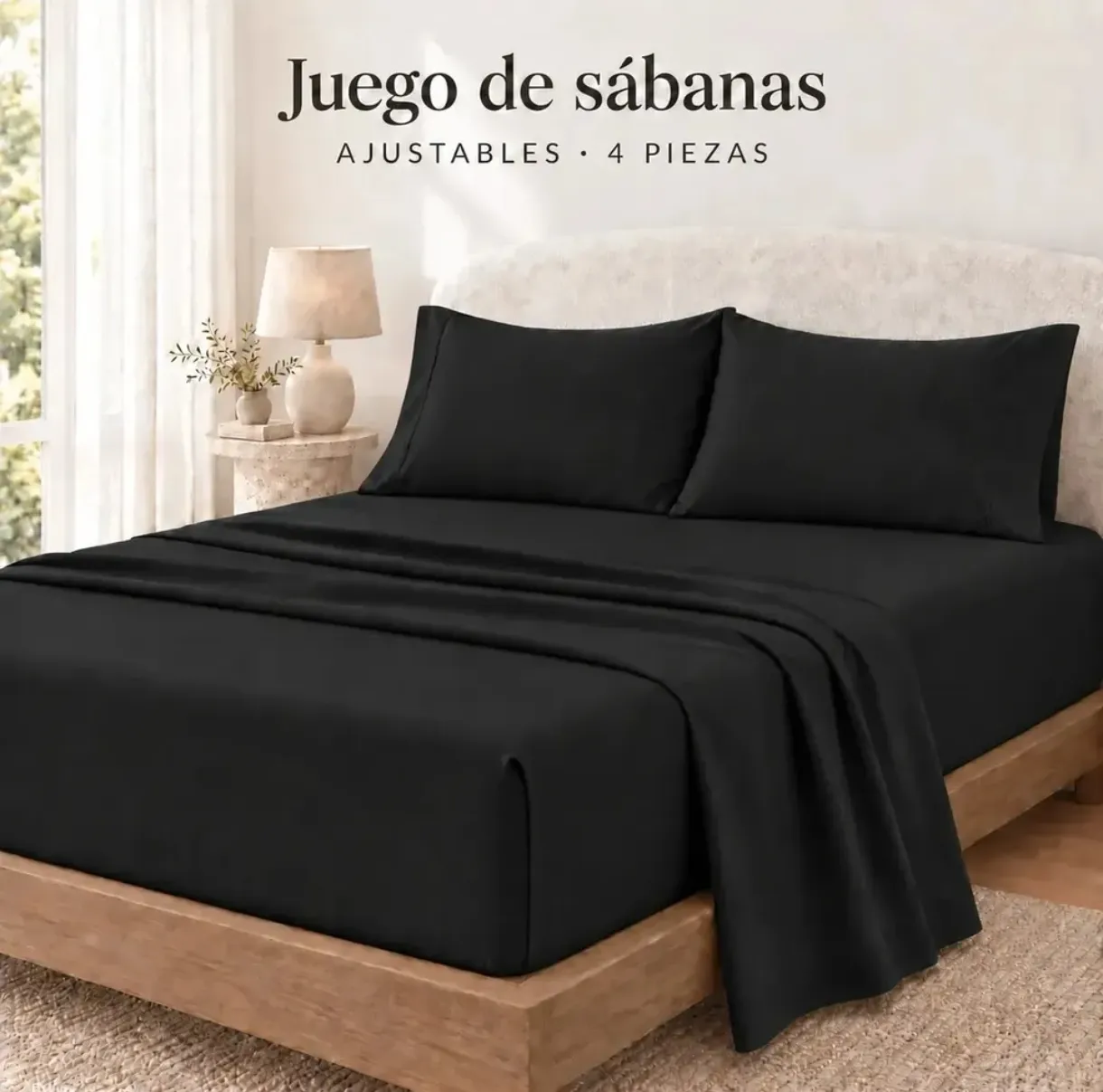 Juego de Sábanas Ajustables 4 Piezas Color Negro