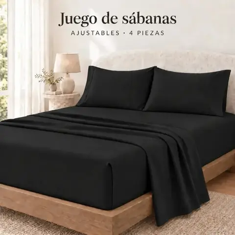 Juego de Sábanas Ajustables 4 Piezas Color Negro
