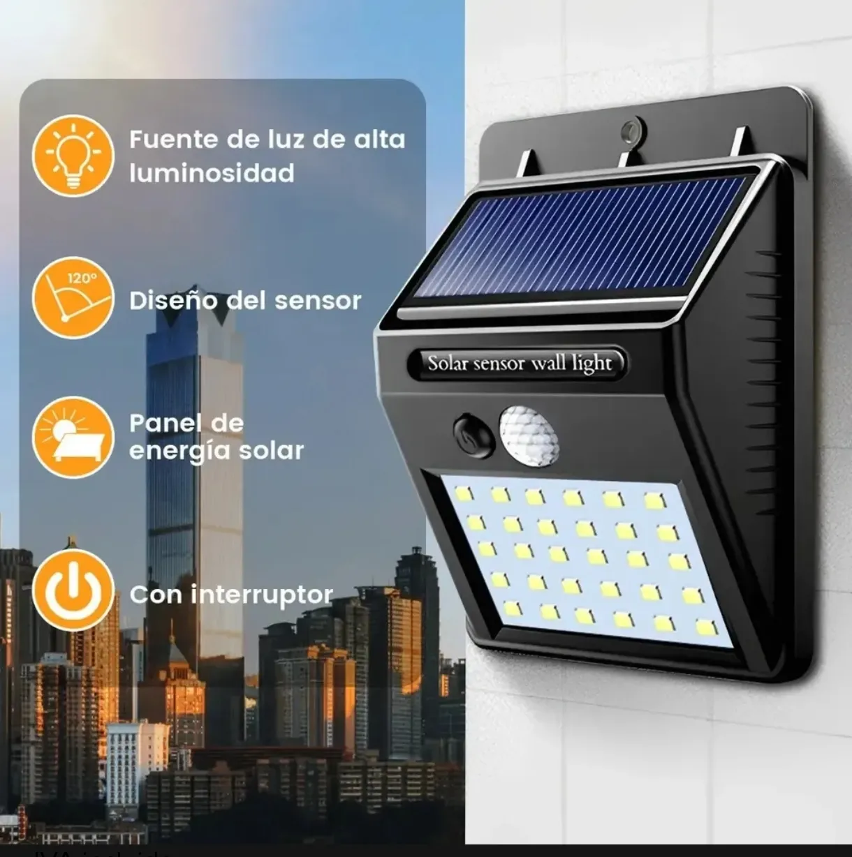 Lámpara Solar LED de Pared con Sensor de Movimiento 120°