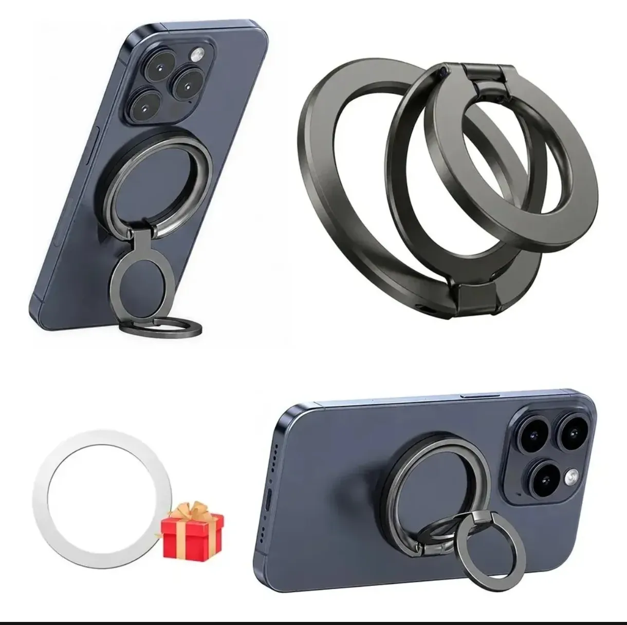 Soporte de anillo magnético plegable para celular color gris