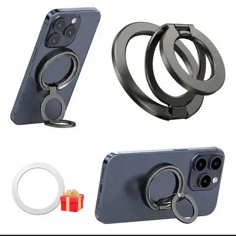 Soporte de anillo magnético plegable para celular color gris