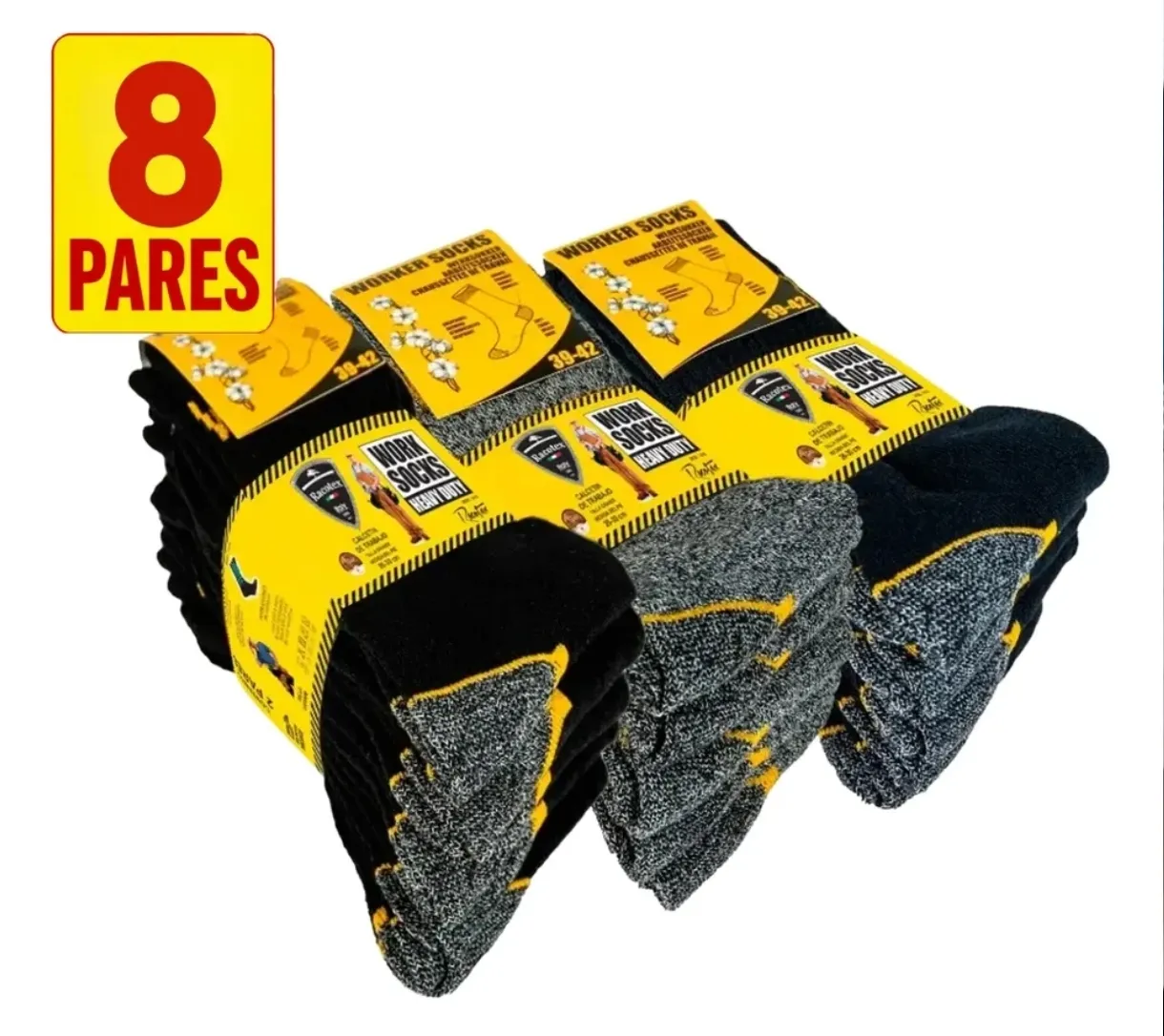 Paquete 8 Pares Calcetines Trabajo Worker Socks Negro/Gris