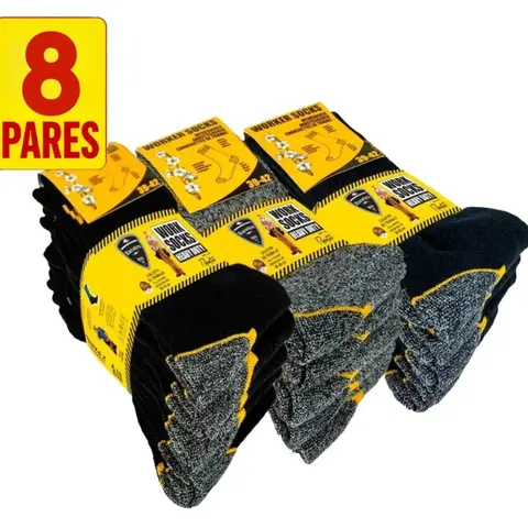 Paquete 8 Pares Calcetines Trabajo Worker Socks Negro/Gris