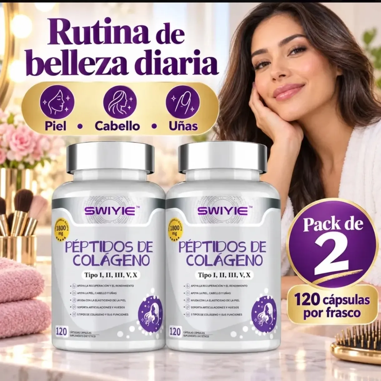 Pack 2 Frascos Péptidos de Colágeno SWIYIE 120 Cápsulas c/u